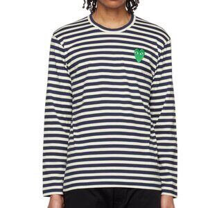 COMME DES GARÇONS PLAY Navy & White Heart Long Sleeve T-Shirt - size small